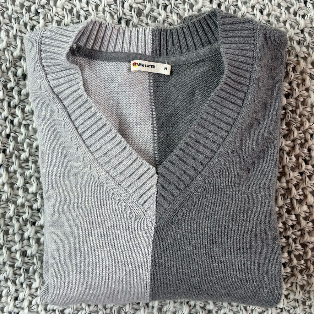Marine Layer Gisel Oversized V-Neck Sweater in Vapor/Pavement